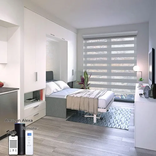 Vista 2 de Persianas motorizadas de cebra con control remoto, persianas de privacidad para el hogar, cocina, dormitorio, tamaño personalizado