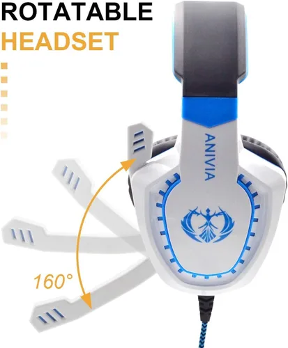 Vista 2 de Anivia Auriculares sobre la oreja para computadora con cable con micrófono, auriculares estéreo de 0.138in para juegos con graves, sonido