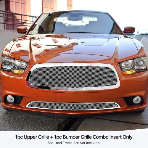 Vista 3 de APS Rejilla de malla cromada de acero inoxidable premium compatible con Dodge Charger 2011-2014 Combo N19-T99117D