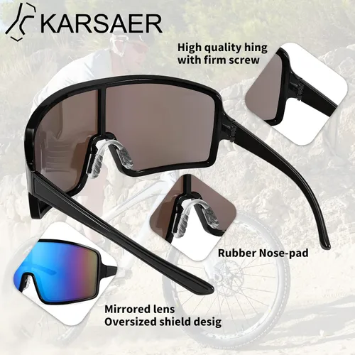 Vista 4 de Karsaer Vision Sports - Gafas de sol de ciclismo de una pieza para exteriores resistentes al viento gafas de los años 80 para mujeres y hombres