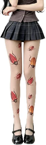 Vista 13 de RICHTRUE Whimsy Twee Funky - Mallas estampadas para mujeres, adolescentes y niñas, Emo Goth Cool 2000s Fun Printed Tights Y2k Grunge Alt Clothes