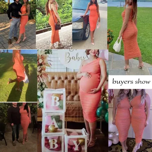 Vista 4 de Pofash Vestido para mujer sexy, entallado y con un hombro descubierto, longitud por debajo de la rodilla, de tul fruncido, para fiesta y cóctel