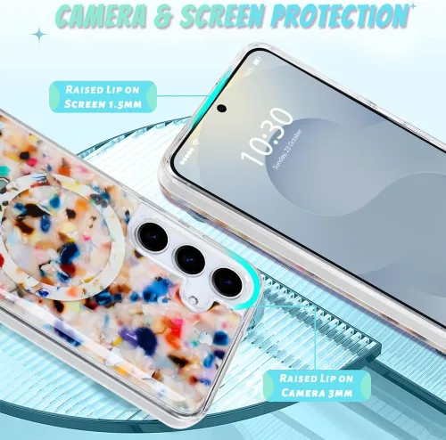 Vista 50 de Bonoma - Funda compatible con Samsung Galaxy S21 Plus, diseño de corazón con purpurina, color rosa Support for MagSafe, Plating Magnetic Case TPU