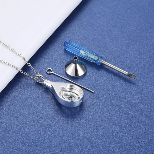 Vista 4 de Collar de urna de lágrima para cenizas, plata de ley 925, colgante de cremación azul conmemorativo, collar funerario, regalo de joyería