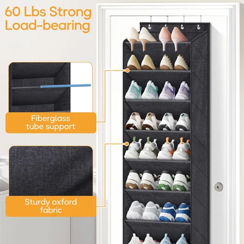Vista 9 de KIMBORA Organizador de zapatos para colgar sobre la puerta, 12 bolsillos grandes de malla, color blanco y 10 niveles para almacenamiento de puerta