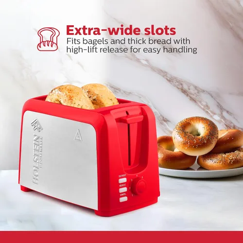 Vista 3 de Holstein Housewares Tostadora de 2 rebanadas con 7 ajustes de tostado, ranuras extra anchas, recalentamiento, descongelación, cancelación