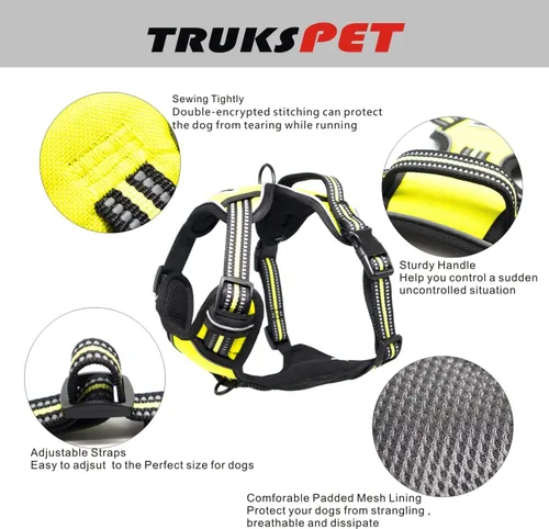 Vista 3 de Arnés para perro sin tirones con un juego de correa fuerte de 5 pies, chaleco ajustable, clip frontal reflectante resistente con mango de fácil