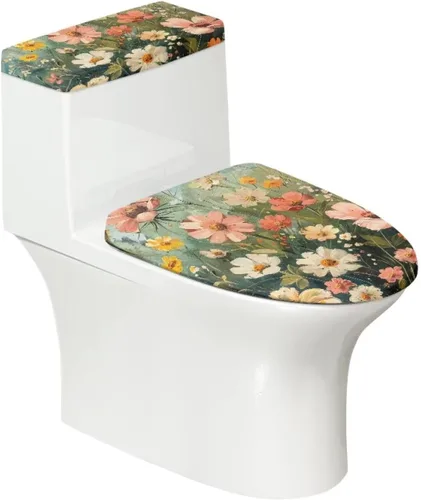 Vista 25 de Flashideas Juego de cubierta para tanque y tapa de inodoro con estampados de patas de perro coloridas - Elástico, se adapta a la mayoría de tanques