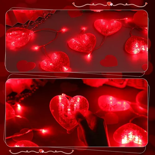 Vista 6 de 5 luces de corazón para ventana de San Valentín, decoración iluminada para el día de San Valentín, funciona con pilas, luces de fondo con gancho