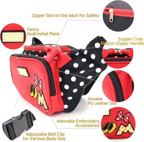 Vista 2 de Cangurera de lunares con cinta de Minnie para mujeres y adolescentes, cinturón ajustable, múltiples estilos, perfecta para viajes y parques