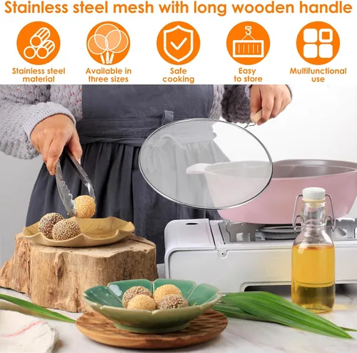 Vista 4 de 3 protectores contra salpicaduras para sartén, malla fina de acero inoxidable, protector contra salpicaduras de aceite, protector contra