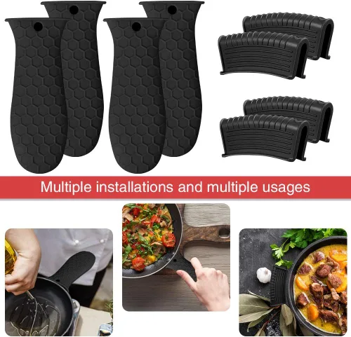 Vista 2 de Paquete de 8 fundas de mango de hierro fundido, soporte de silicona para mango caliente, soporte de mango de asistencia, funda antideslizante