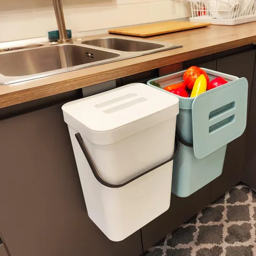 Vista 13 de stonespace Cubo de compost de cocina para encimera, pequeño bote de basura colgante con tapa debajo del fregadero para cocina y baño, cubo de Negro