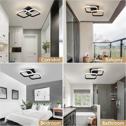 Vista 6 de CANEOE Luminaria de Techo LED, 4500K Luminarias Modernas para Pasillo Iluminación de Techo, Luces Cuadradas Negras Pegadas al Techo para Baño
