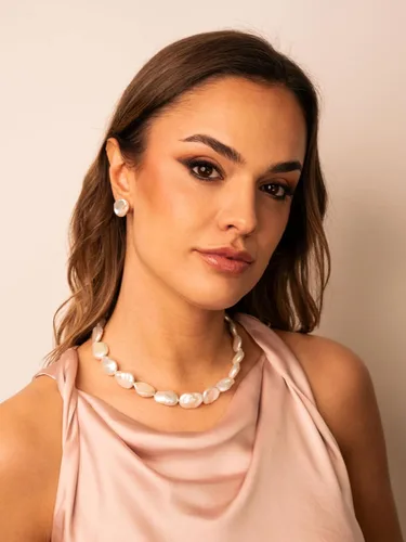 Vista 6 de Secret & You Collar de perlas cultivadas de agua dulce para mujer, forma de moneda barroca de 17.7 in de largo, grandes perlas barrocas