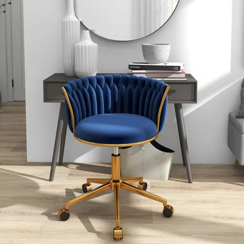 Vista 12 de Silla de escritorio de terciopelo, moderna silla de oficina con ruedas, sillón giratorio de tocador para el hogar con respaldo tejido, asiento