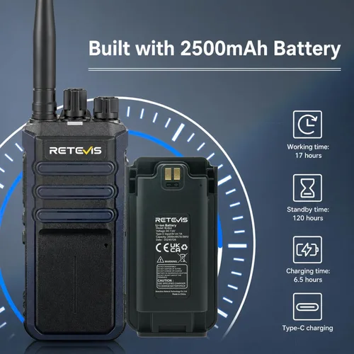 Vista 7 de Retevis RT86A GMRS Walkie Talkies de largo alcance (paquete de 4), con auriculares de radio bidireccionales plegables EHK012 con micrófono