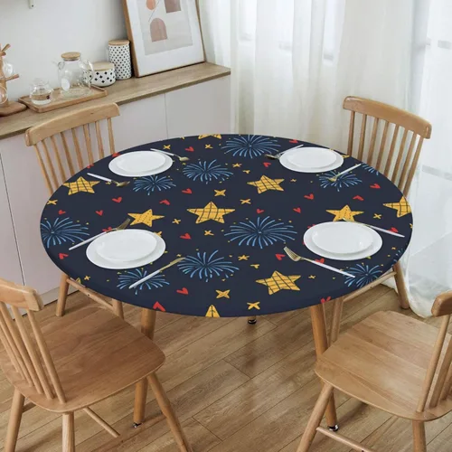 Vista 38 de Decorative Round Tablecloth Fitted Elastic 26" - 30" Butterfly Waterproof Table Cloth Cover Stretch Table Pad Cover for Parties Weddings Banquet