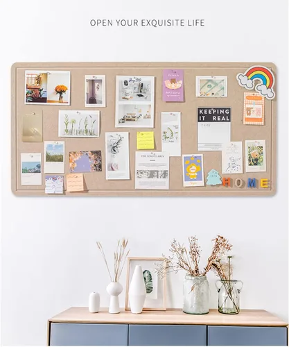 Vista 2 de Tablón de anuncios plegable de fieltro grande - 36'' x 18'', tablero de exhibición de imágenes decorativo enmarcado con 35 alfileres rosados