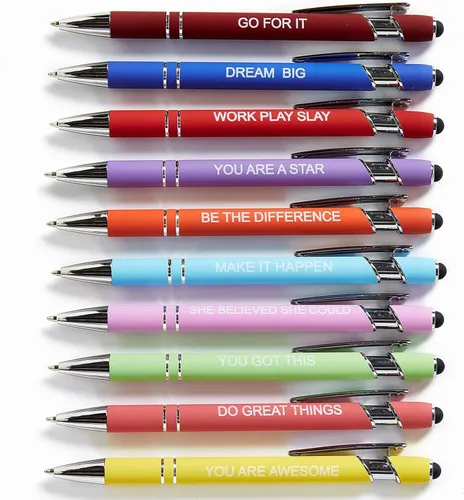 Vista 17 de 10 bolígrafos multicolor divertidos con citas quejándose y función de pantalla táctil, regalos de oficina, bolígrafos pasivos negativos