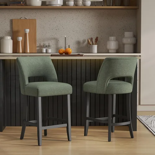 Vista 37 de VKNOW Juego de 2 Taburetes de Bar, Taburetes de Bar Tapizados de Altura de Mostrador, Taburetes Modernos de Mostrador con Patas de Madera para Isla