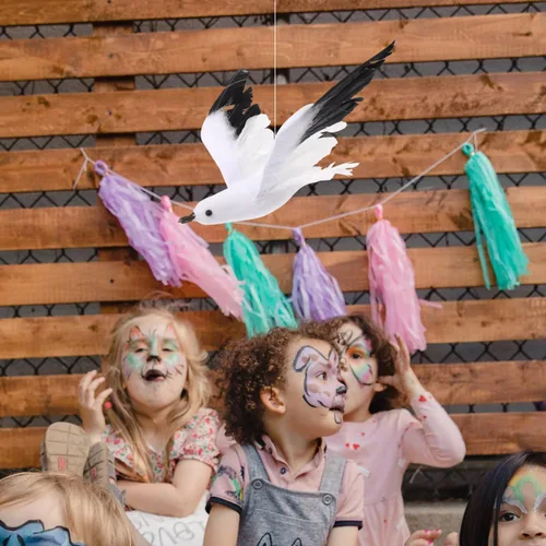 Vista 6 de jojofuny Adorno colgante con forma de gaviota, paquete de 3 unidades, decoración artificial de pájaro volador para fiestas, bodas, hogar, jardín