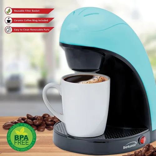 Vista 6 de Brentwood TS-112BL Cafetera de una sola porción con taza (azul)
