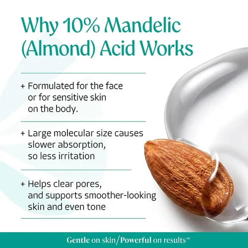 Vista 4 de Suero limpiador facial y corporal con ácido mandélico almendra, nivel 1 para acné, foliculitis, piel envejecida, pelos encarnados, manchas oscuras