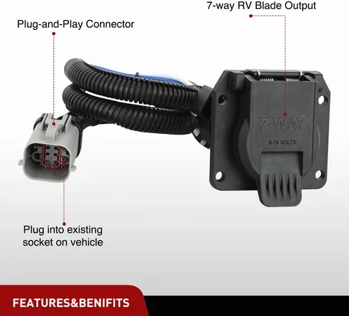 Vista 2 de Nilight Kit de arnés de cableado de enchufe de remolque de 7 pines 55243 para lado del vehículo, 7 vías, tipo RV, enchufe USCAR, compatible con Ford