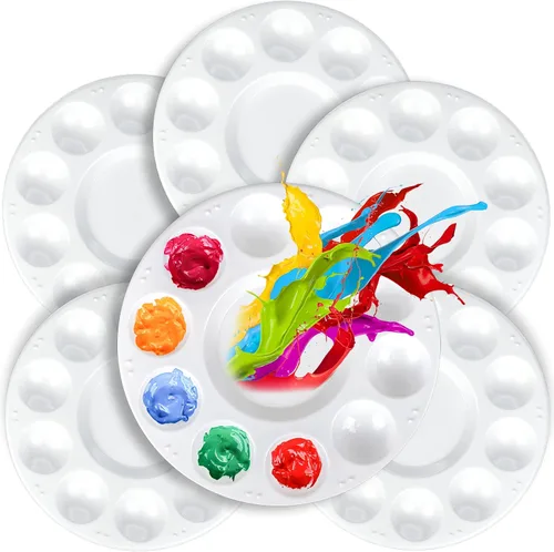 Vista 10 de FANDAMEI Paleta de Pintura, Bandejas de Pintura para Niños, Paletas de Pintura con 10 Cavidades para Adultos y Niños, Paletas Redondas de Pintura
