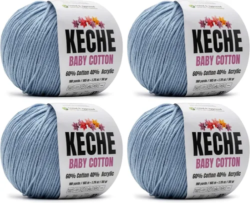 Vista 63 de Keche Hilo de Algodón, 60% Algodón 40% Hilo Acrílico, Hilo de Algodón Suave para Crochet y Tejer, Hilo Amigurumi 1 Madeja/Bola 1.76 Oz (50g) / 180