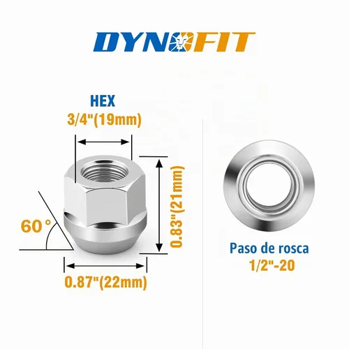 Vista 2 de dynofit Tuercas de llanta de 1/2 pulgada a 20 compatibles con Ford Ranger Mustang Jeep Grand Cherokee Wrangler, 20 tuercas cromadas de 1/2 x 20