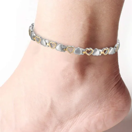Vista 6 de Tobilleras magnéticas para mujer, tobillera magnética de acero inoxidable con piedras azules, regalo de joyería de moda (0137SGD), 10 pulg., Metal