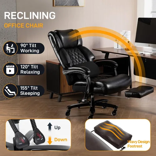 Vista 5 de Silla de oficina grande y alta de 500 libras con reposapiés, respaldo alto, silla ergonómica reclinable para personas pesadas, silla de oficina