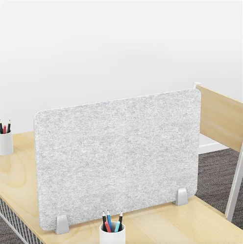 Vista 4 de Icegrey Divisor acústico de escritorio, panel de privacidad, escritorio extraíble absorbente de sonido con 2 clips para centros de llamadas de Beige