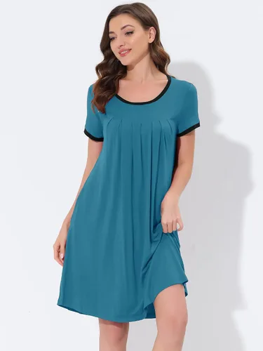 Vista 25 de cheibear Camisones de pijama para mujer, ropa de dormir, color sólido, cuello redondo