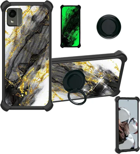 Vista 12 de Aroepurt Cricket Ovation 2 - Funda compatible con AT&T Maestro Max (2021) [PC duro + silicona suave] [purpurina dorada + luminosa] JSH-HDL