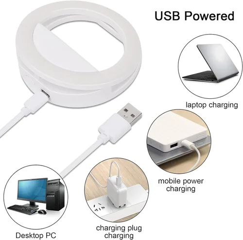 Vista 7 de Anillo de luz para selfie para iPhone, Android, tableta, recargable, 3 niveles de luz