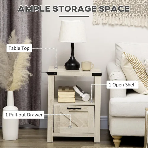 Vista 7 de Farmhouse End Table, Rustic Side Cabinet with Storage, Small Side Table with Drawer, Wood Effect Tabletop for Living Room, Oak