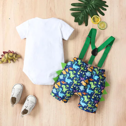 Vista 3 de Conjunto de mameluco de manga corta para bebé niño de un primer cumpleaños, con tirantes