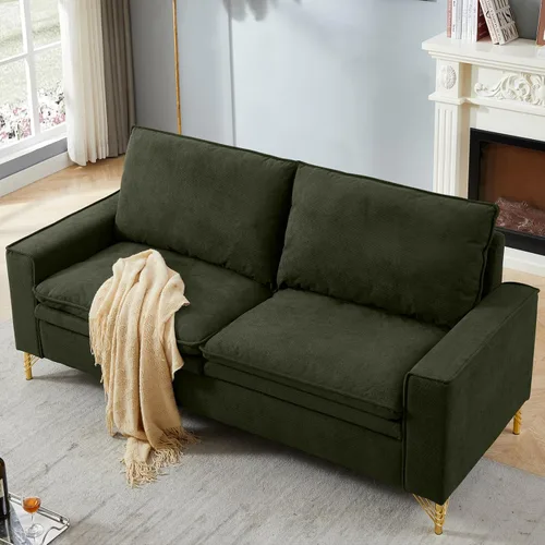 Vista 8 de mikibama Sofá jacquard de 78.54 pulgadas para sala de estar, sofás modernos de mediados de siglo con patas de metal dorado, sofá suave armado de 3