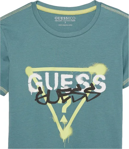 Vista 2 de GUESS Camiseta de algodón orgánico con logotipo triangular y estampado de soplo