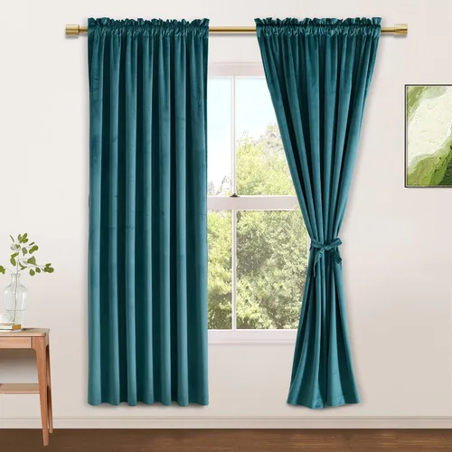 Vista 123 de JIUZHEN Cortinas de terciopelo beige de 63 pulgadas de ancho x 63 pulgadas de largo, cortinas de terciopelo retro suaves con bolsillo para barra