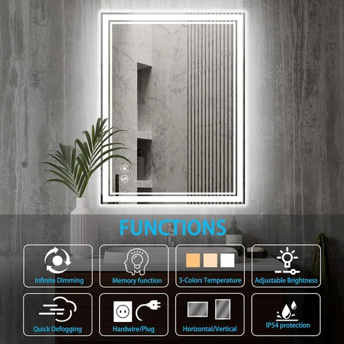 Vista 2 de Espejo de baño de 24 x 32 pulgadas con luces LED, sin niebla