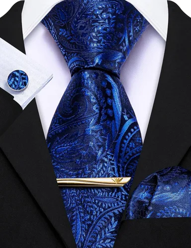 Vista 6 de Barry.Wang Eleagnt - Juego de gemelos para hombre, diseño de corbata, caja de regalo, clips de corbata, pañuelo