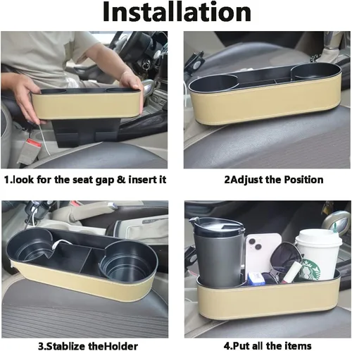 Vista 4 de Organizador Expansor de Portavasos para Auto, Organizador Multifuncional de Portavasos con Cubierta de Piel Sintética, Caja de Almacenamiento