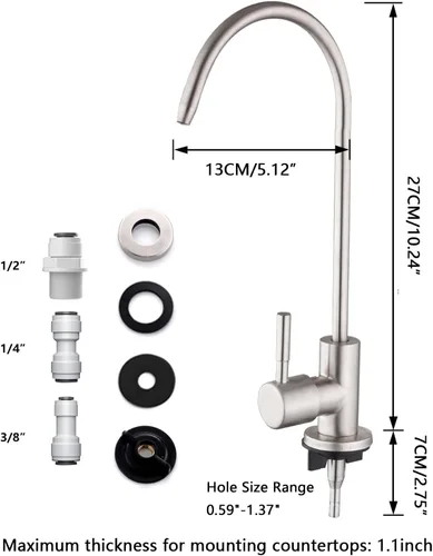 Vista 5 de Grifo de agua potable para cocina, grifos de ósmosis inversa 100% sin plomo, grifos de agua filtrada de cocina de acero inoxidable, grifo RO