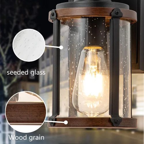 Vista 4 de Luces de pared para exteriores con salida GFCI, luces de porche con sensor de movimiento para casa, 3 modos, accesorio de luz exterior del atardecer