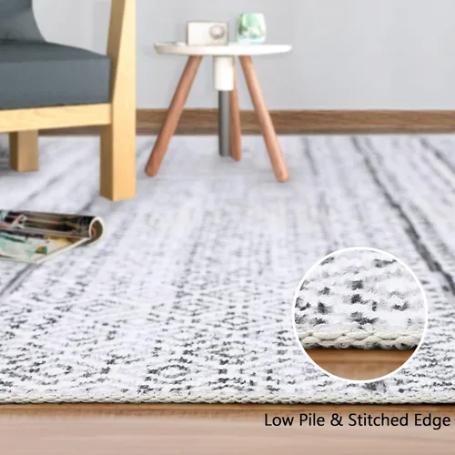 Vista 4 de Fashionwu Alfombra redonda geométrica gris de 4 pies, lavable a máquina, antideslizante, estilo moderno, tamaño adulto