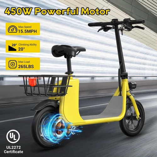 Vista 2 de RIDWIND Electric Scooter with Seat for Adults, 450W Motor Foldable E Scooter for Adults with LCD Display,15.5MPH, 20 Miles Range, Max Load 265LB